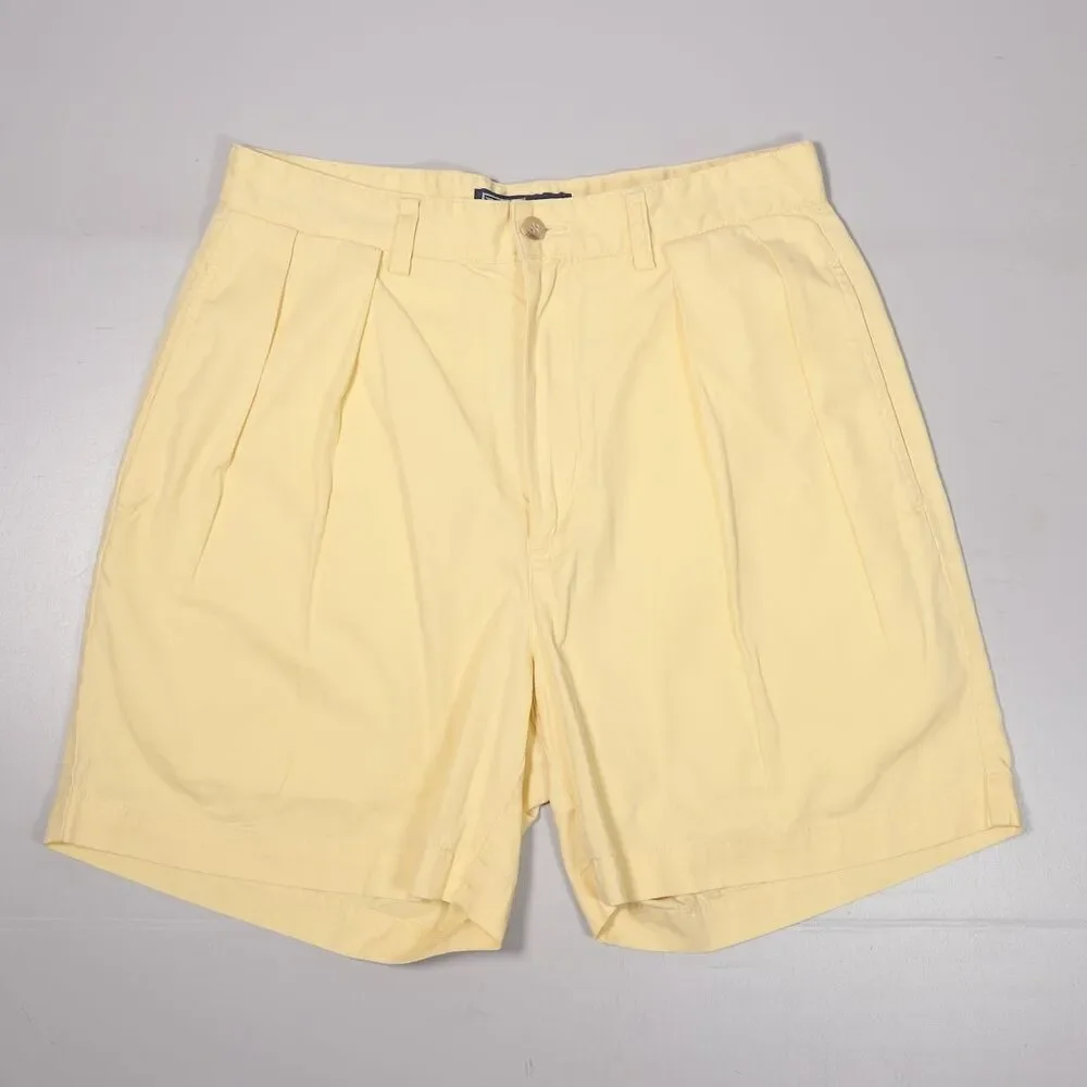 VTG Polo Ralph Lauren Andrew Shorts Yellow Pleated Cotton Mens 30 x 6